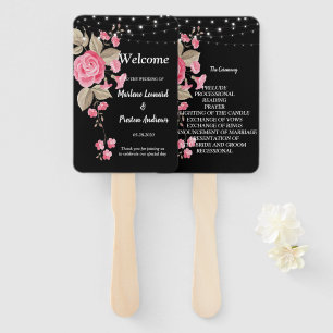 Whimsical String Lights Black Wedding Program Hand Fan