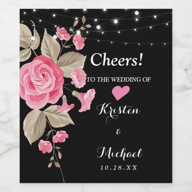 Whimsical String Lights Black Wine Label (Single Label)