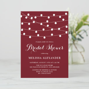 Whimsical String Lights Burgundy Bridal Shower Invitation