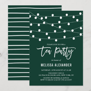 Whimsical String Lights Green Tea Party Invitation