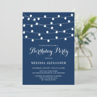 Whimsical String Lights Navy Blue Birthday Party