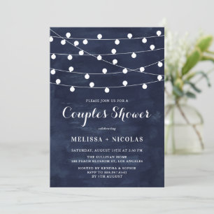 Whimsical String Lights Navy Blue Couples Shower Invitation