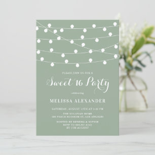 Whimsical String Lights Sage Green Sweet 16 Party Invitation