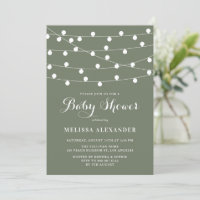 Whimsical String Lights Taupe Green Baby Shower