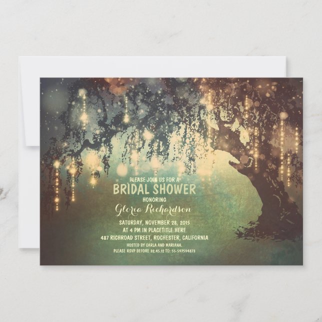 whimsical string lights tree bridal shower invitation (Front)