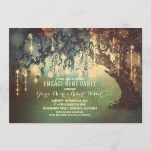 whimsical string lights tree engagement party invitation