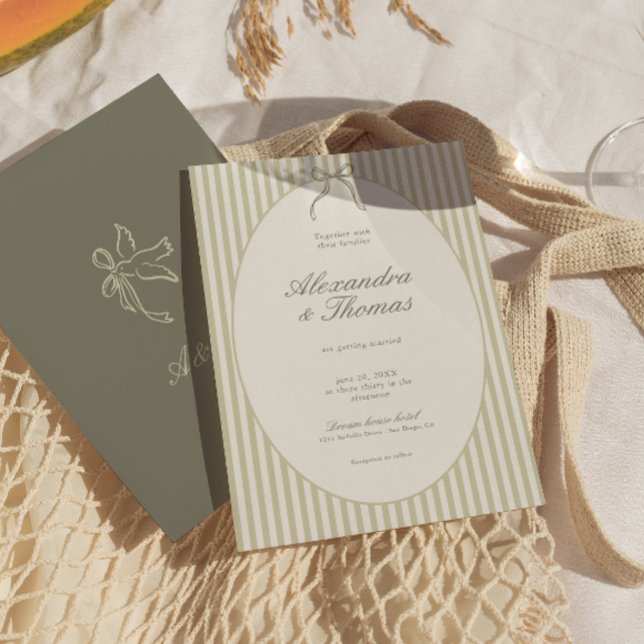 Whimsical Stripe Green Wedding Invitation (Creator Uploaded)