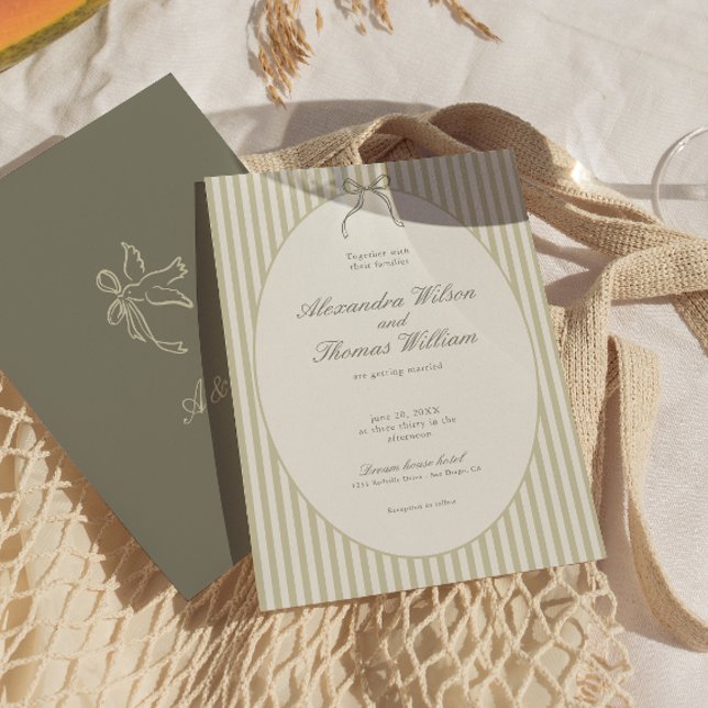 Whimsical Stripe Green Wedding Invitation (Creator Uploaded)