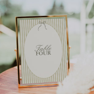 Whimsical Stripe Green Wedding Table Number