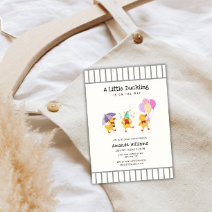 Whimsical Stripe Party Little Duckling Baby Shower Invitation