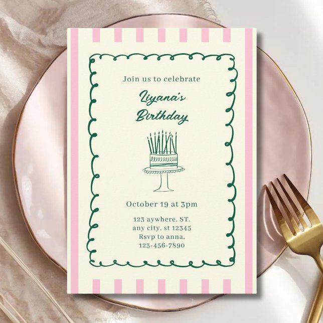 Whimsical Striped 1st 2nd 10th 20th 30th Birthday Invitation (Creator Uploaded)