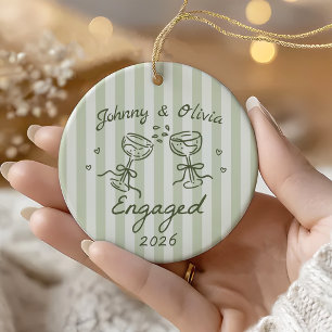 Whimsical Striped Christmas Engaged Ceramic Tree Decoration