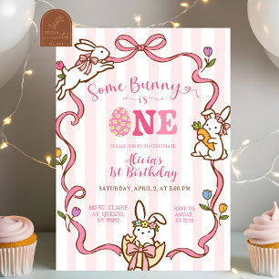 Whimsical Stripes Bunny 1st birthday Invitation