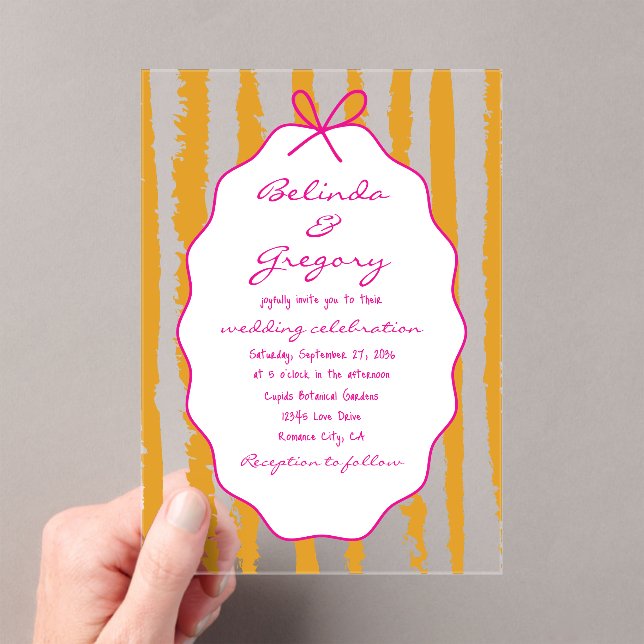 Whimsical Stripes Handwritten Painted Wedding  Acrylic Invitations (Insitu (Handheld))