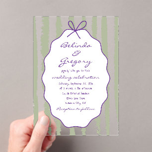 Whimsical Stripes Handwritten Painted Wedding  Acrylic Invitations