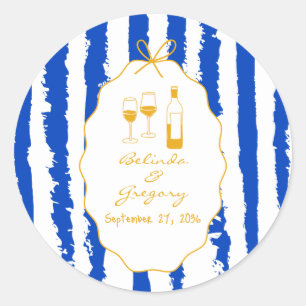 Whimsical Stripes Handwritten Painted Wedding  Classic Round Sticker