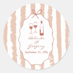 Whimsical Stripes Handwritten Painted Wedding  Classic Round Sticker