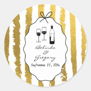 Whimsical Stripes Handwritten Painted Wedding  Classic Round Sticker