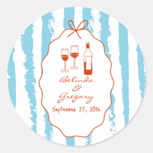 Whimsical Stripes Handwritten Painted Wedding  Classic Round Sticker