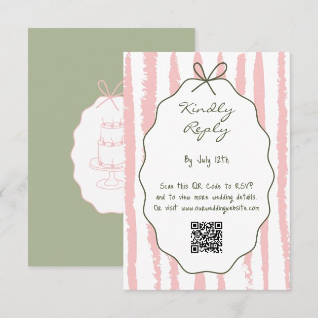 Whimsical Stripes Handwritten Painted Wedding  Enclosure Card (Front/Back)