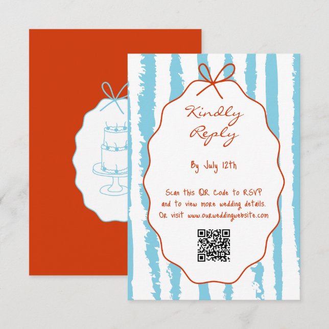 Whimsical Stripes Handwritten Painted Wedding  Enclosure Card (Front/Back)