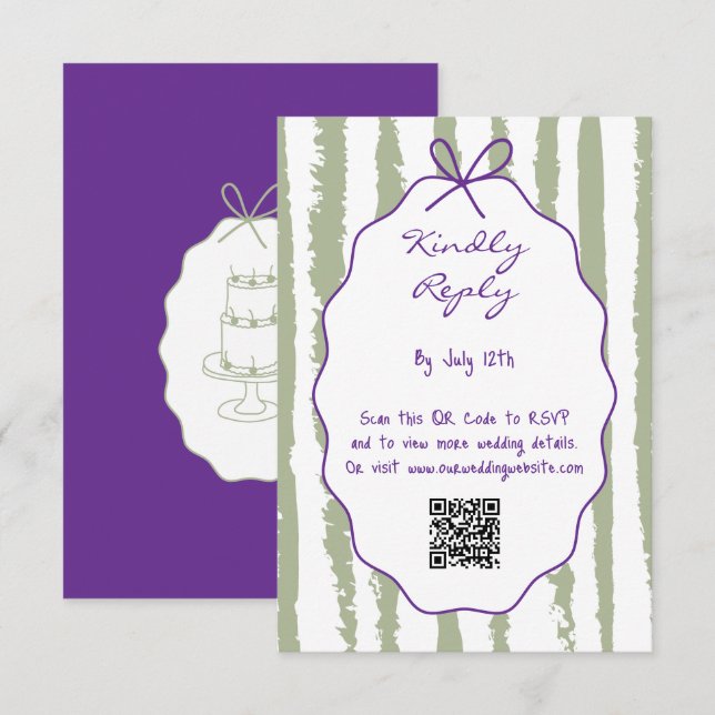 Whimsical Stripes Handwritten Painted Wedding  Enclosure Card (Front/Back)