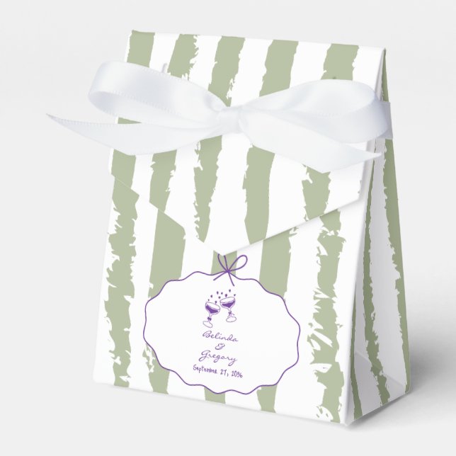 Whimsical Stripes Handwritten Painted Wedding  Favour Box (Front Side)