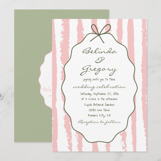 Whimsical Stripes Handwritten Painted Wedding  Invitation (Front/Back)