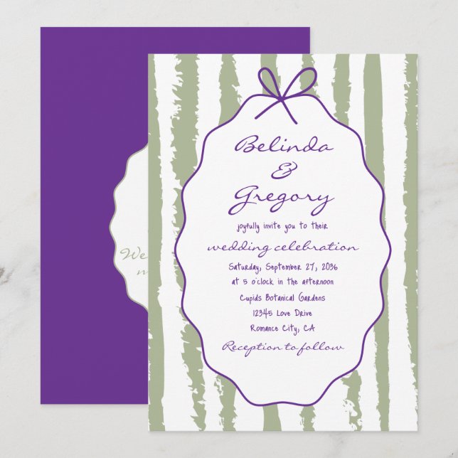 Whimsical Stripes Handwritten Painted Wedding  Invitation (Front/Back)