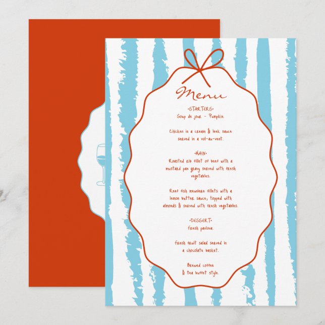 Whimsical Stripes Handwritten Painted Wedding  Menu (Front/Back)