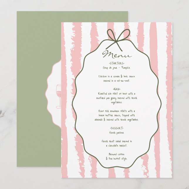 Whimsical Stripes Handwritten Painted Wedding  Menu (Front/Back)