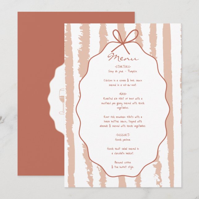 Whimsical Stripes Handwritten Painted Wedding  Menu (Front/Back)