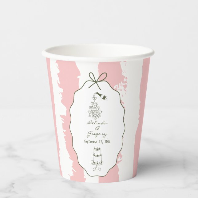 Whimsical Stripes Handwritten Painted Wedding  Paper Cups (Front)