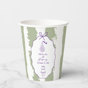 Whimsical Stripes Handwritten Painted Wedding  Paper Cups