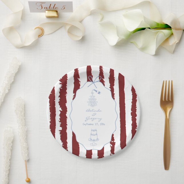 Whimsical Stripes Handwritten Painted Wedding  Paper Plate (Wedding)