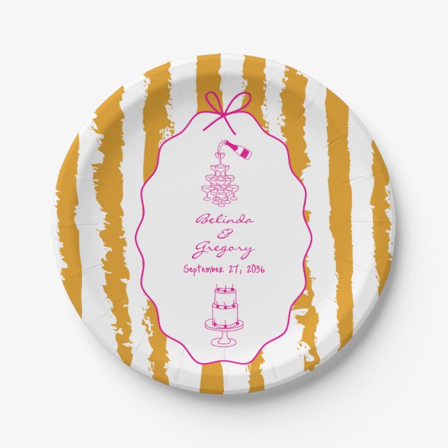 Whimsical Stripes Handwritten Painted Wedding  Paper Plate (Front)