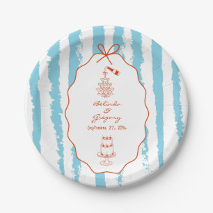 Whimsical Stripes Handwritten Painted Wedding  Paper Plate