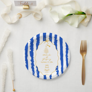 Whimsical Stripes Handwritten Painted Wedding Paper Plate
