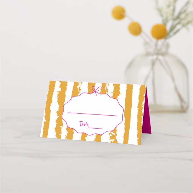 Whimsical Stripes Handwritten Painted Wedding  Place Card (Front)