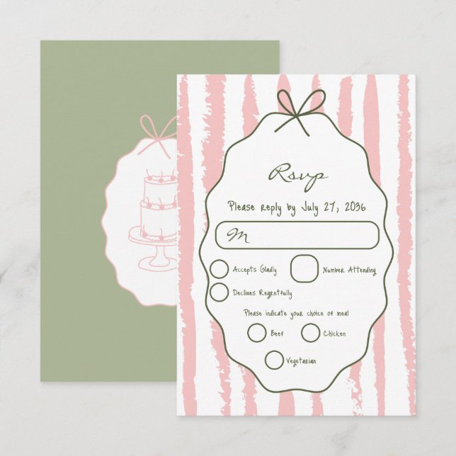 Whimsical Stripes Handwritten Painted Wedding  RSVP Card (Front/Back)