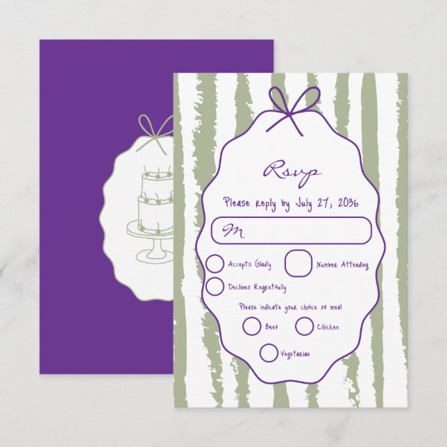Whimsical Stripes Handwritten Painted Wedding  RSVP Card (Front/Back)