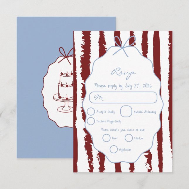 Whimsical Stripes Handwritten Painted Wedding  RSVP Card (Front/Back)