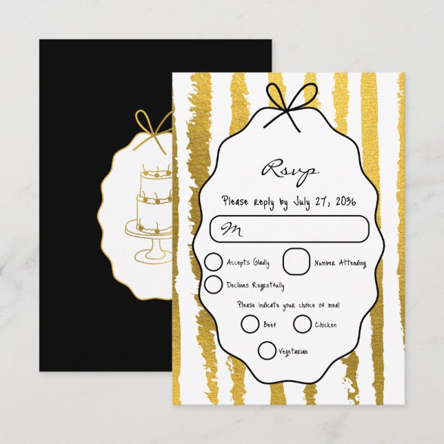 Whimsical Stripes Handwritten Painted Wedding  RSVP Card (Front/Back)