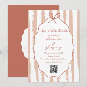 Whimsical Stripes Handwritten Painted Wedding Save The Date