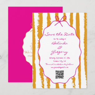Whimsical Stripes Handwritten Painted Wedding Save The Date