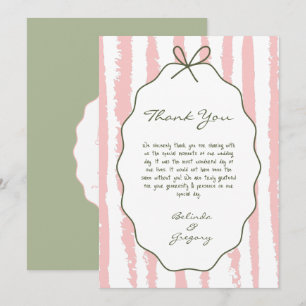 Whimsical Stripes Handwritten Painted Wedding Thank You Card
