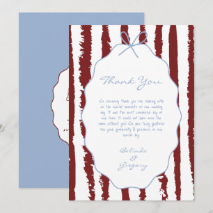 Whimsical Stripes Handwritten Painted Wedding Thank You Card