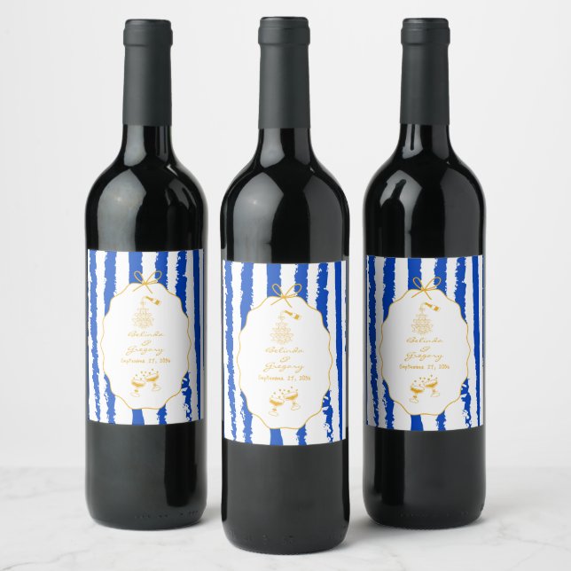 Whimsical Stripes Handwritten Painted Wedding  Wine Label (Bottles)