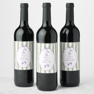Whimsical Stripes Handwritten Painted Wedding  Wine Label