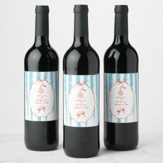 Whimsical Stripes Handwritten Painted Wedding  Wine Label